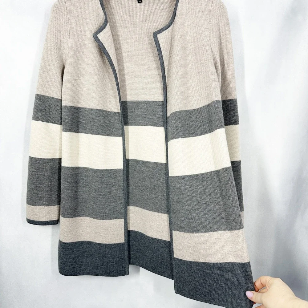 Talbots‎ 100% Merino Wool Neutral Stripe Open Front Cardigan Swearer Size Small